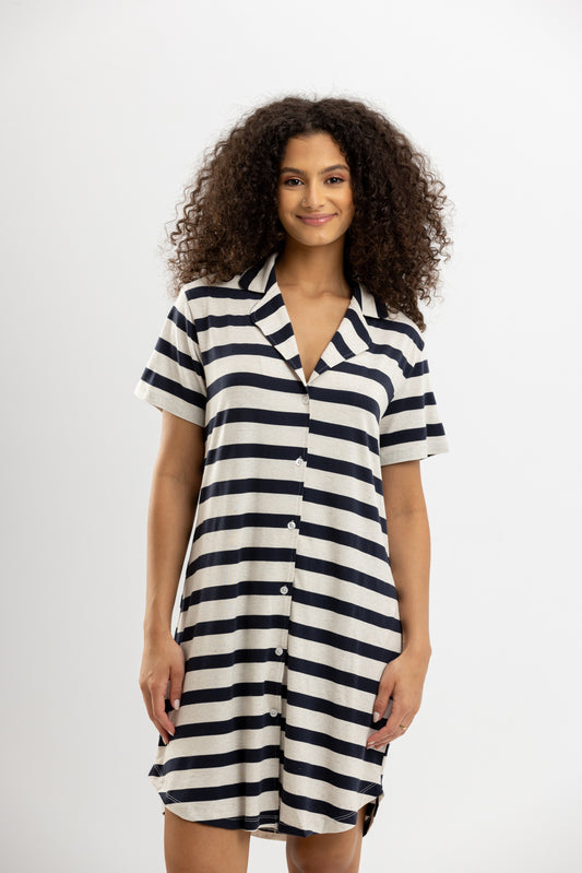 Nave Stripe Summer Nightshirt White