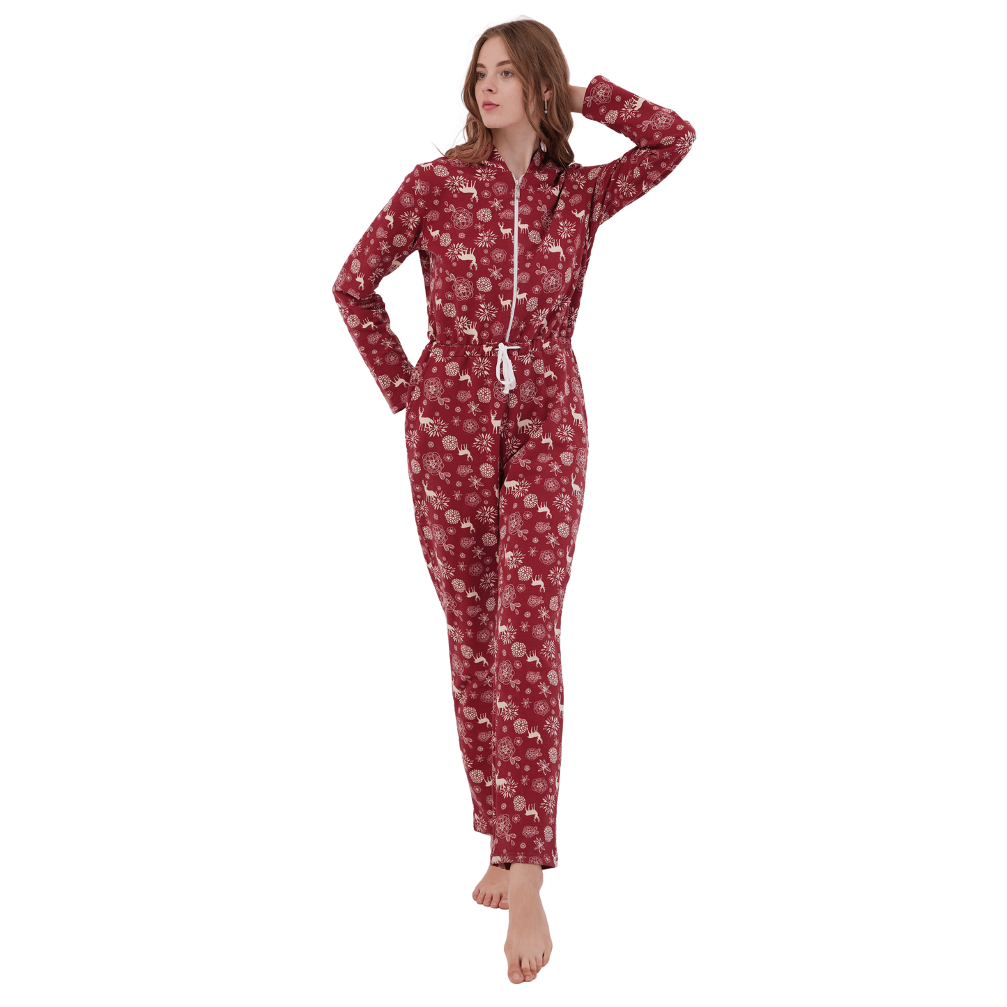 Floral X-Mas Winter Jumpsuit Red