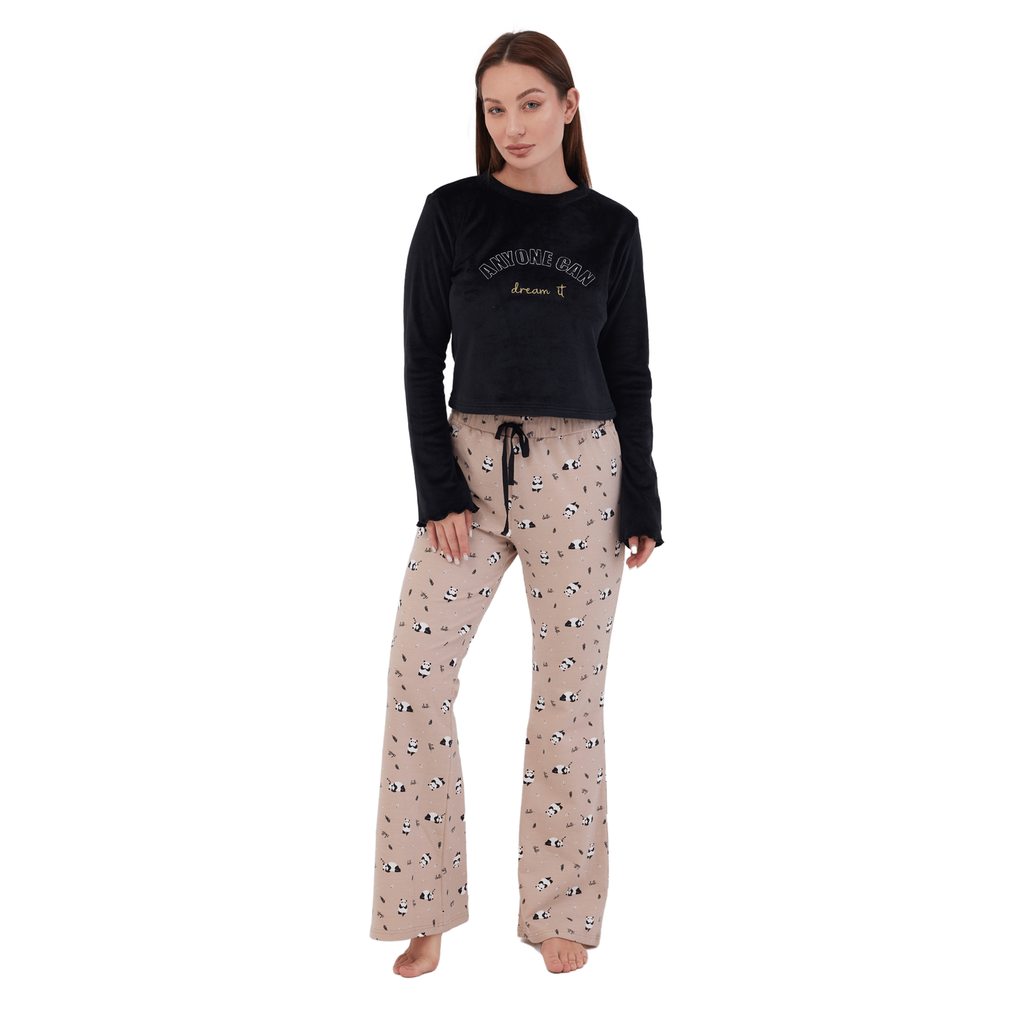 Panda Winter Full Pyjama Black